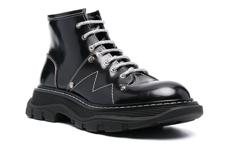 (WMNS) Alexander McQueen Tread Lace-up Boots 'Black White' 718366WIC6D1081 #
