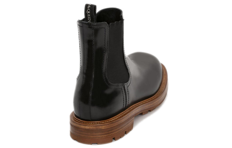 Alexander McQueen Shiny Leather Chelsea Boots 'Black Brown' 683568WHZ8C1452 #
