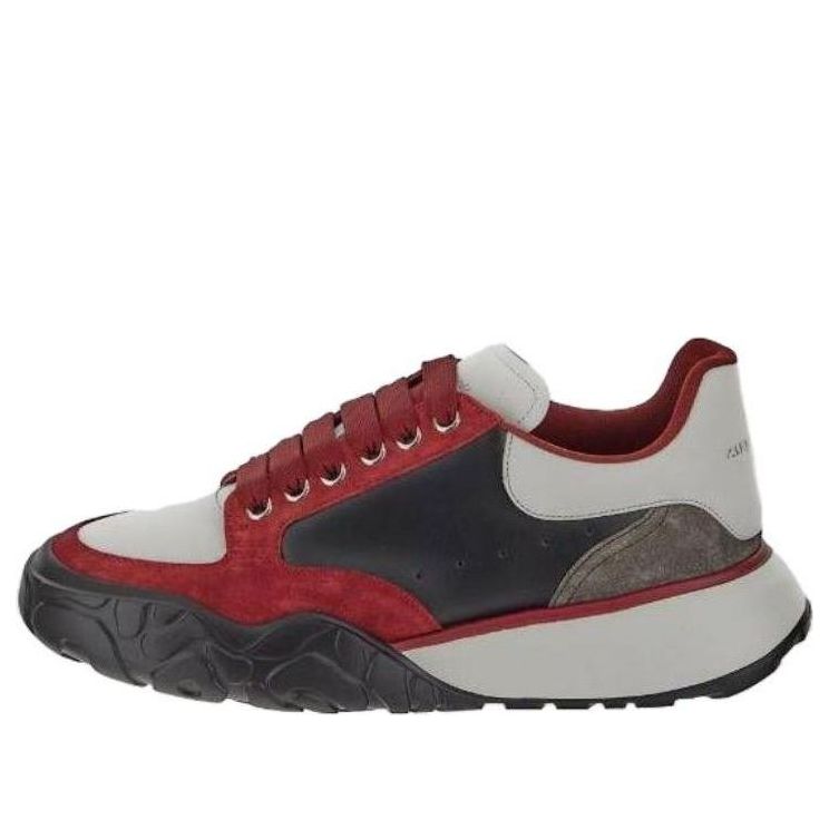 Alexander McQueen Color Block Low-top Leather Sneakers 'Red Black Grey' 667799WID6J8829  #