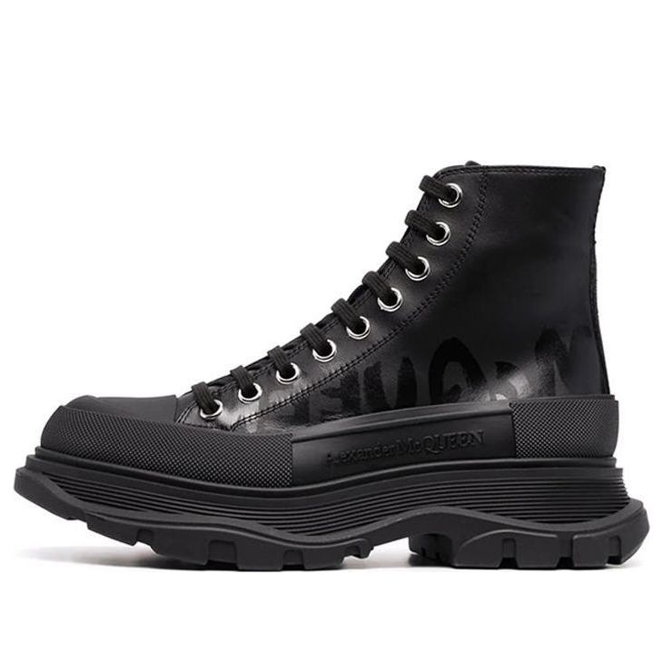 (WMNS) Alexander McQueen Tread Slick High-Top Boots 'Black' 679529WIABD1000 #