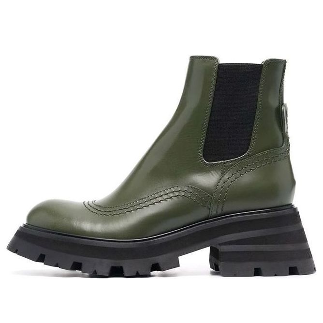 (WMNS) Alexander McQueen Leather Chelsea Ankle Boots 'Olive Black' 666368WHZ843241 #